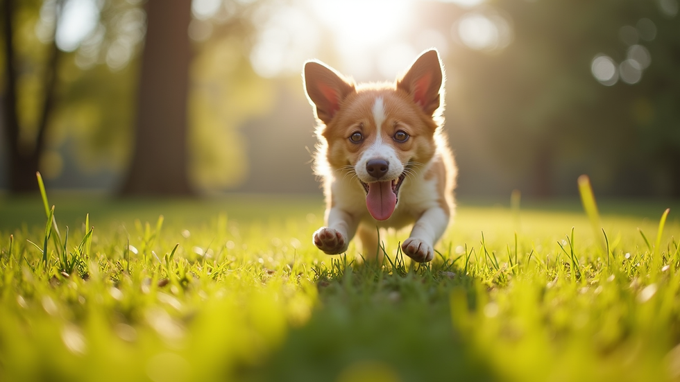 Close-up view of a playful dog in a sunny park