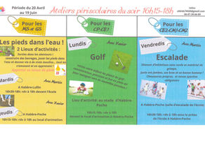 Ateliers Périscolaires du soir           Période du 20 Avril au 19 Juin2026  