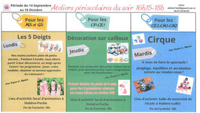 Atelier Périscolaires du Soir Période du 14 Septembre au 16 Octobre 2026