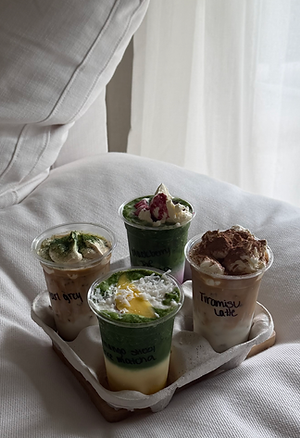 mango matcha, earl grey matcha, tiramisu latte, earl grey latte