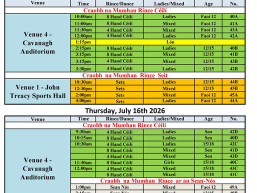 Fleadh Cheoil na Mumhan Dancing Timetable