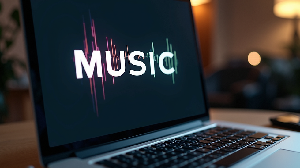 Eye-level view of a music group logo design on a laptop screen