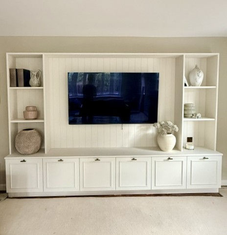 Bespoke Lounge Media unit built and painted in situ for TV display and creating storage.