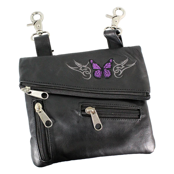 BUTTERFLY EMBROIDERED LEATHER CLIP BAG