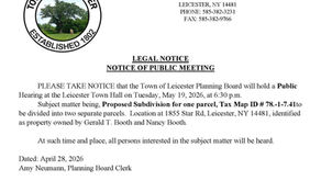 TOWN OF LEICESTER PLANNING BOARD PUBLIC HEARING: TUESDAY, MAY 19th @ 6:30pm