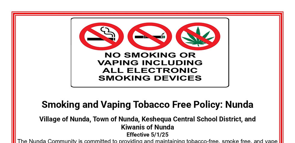 NUNDA TOBACCO FREE POLICY ANNOUNCEMENT AND AGREEMENT 