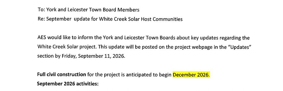 WHITE CREEK SOLAR LLC SEPTEMBER 2026 UPDATE