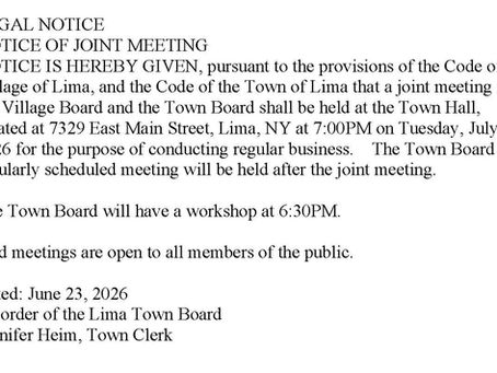 LEGAL NOTICE OF JOINT MEETING: TUESDAY, JULY 7th @ 7pm