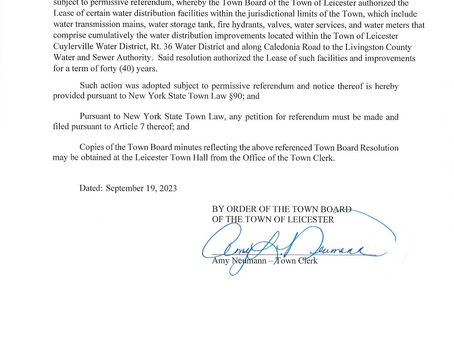 PUBLIC NOTICE OF RESOLUTION OF THE TOWN OF LEICESTER ADOPTED SUBJECT TO PERMISSIVE REFERENDUM