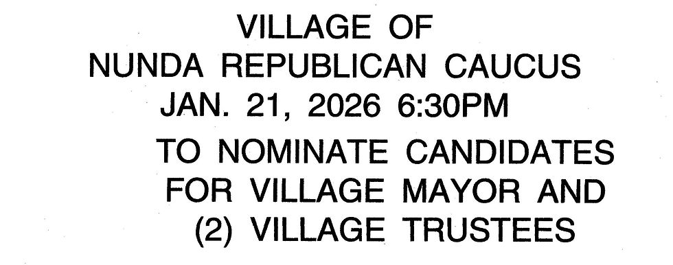VILLAGE OF NUNDA REPUBLICAN CAUCUS: WEDNESDAY, JANUARY 21st @ 6:30pm