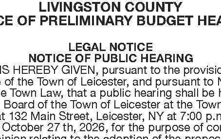 NOTICE OF PRELIMINARY BUDGET HEARING: TUESDAY, OCTOBER 27th @ 7pm