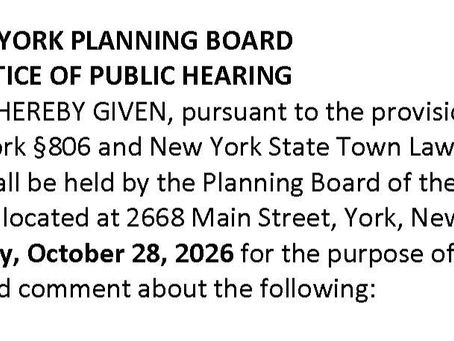 PLANNING BOARD LEGAL NOTICE OF PUBLIC HEARING: WEDNESDAY, OCTOBER 28th @ 7:15pm