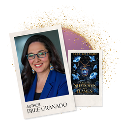 Author Bree Granado alongside one of their books: A Fate of Shadows and Flames