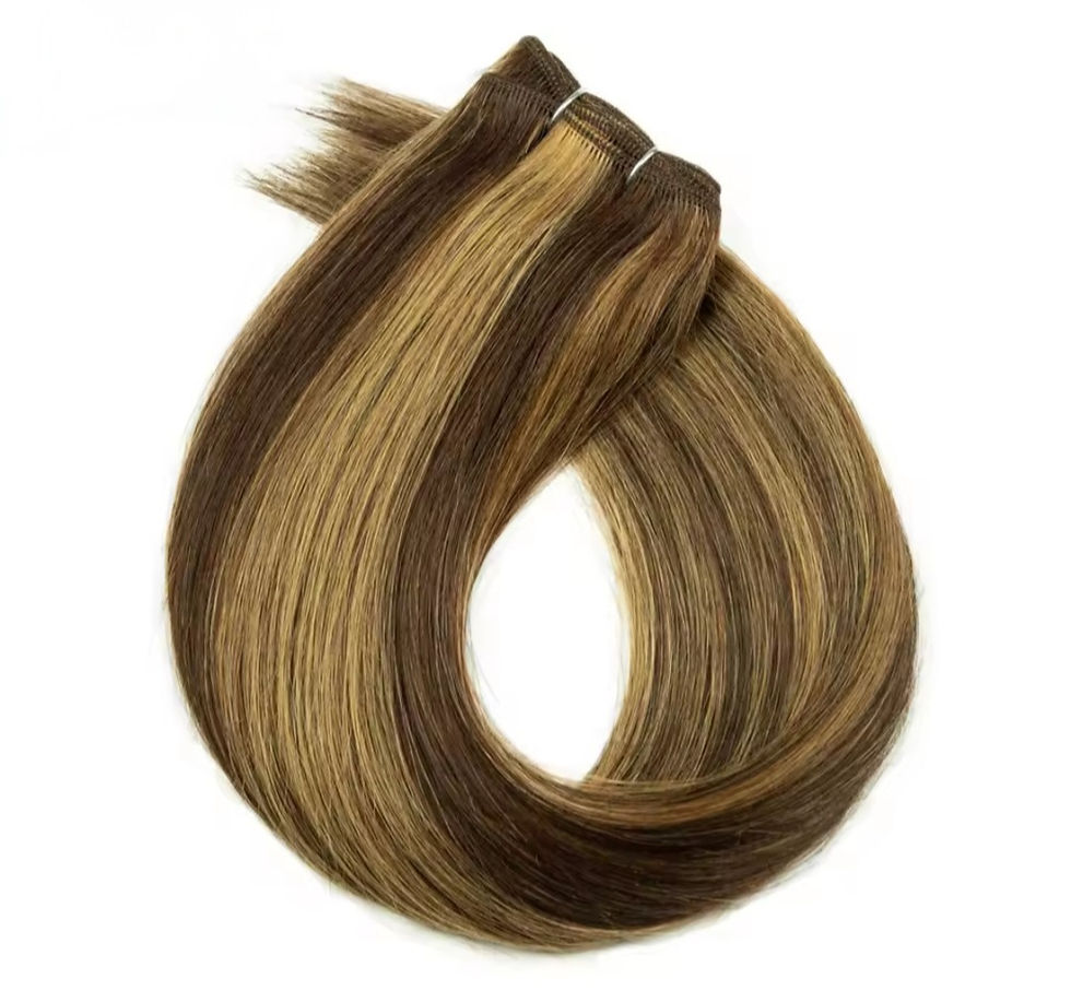 C&J Mabel Extension Capelli Naturali 100% Liscio Colore 4/27 Castano Medio con Riflessi Biondo Miele