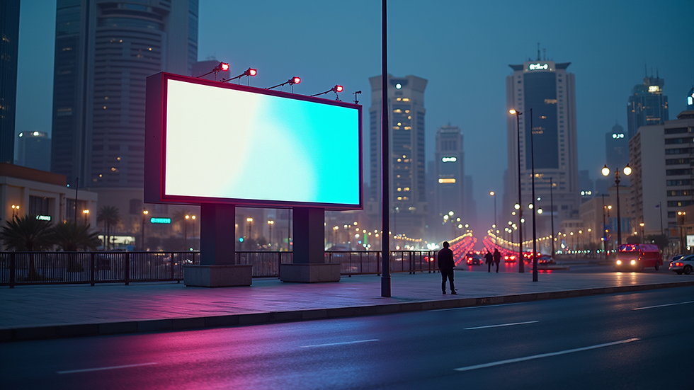 Eye-level view of a modern digital billboard in Riyadh city center