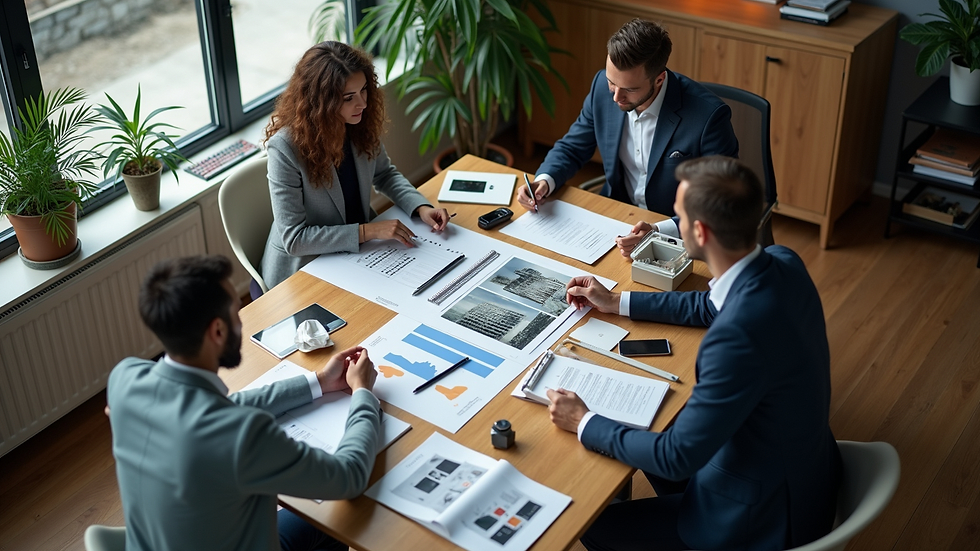 High angle view of a creative advertising team reviewing campaign visuals