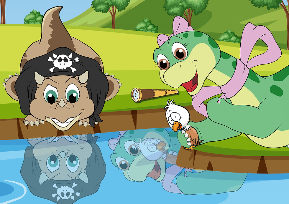 Miniaturbild: Gino, Feodora und Alwin schauen in das Wasser. Alwin soll durch das Fernrohr ins Wasser sehen.