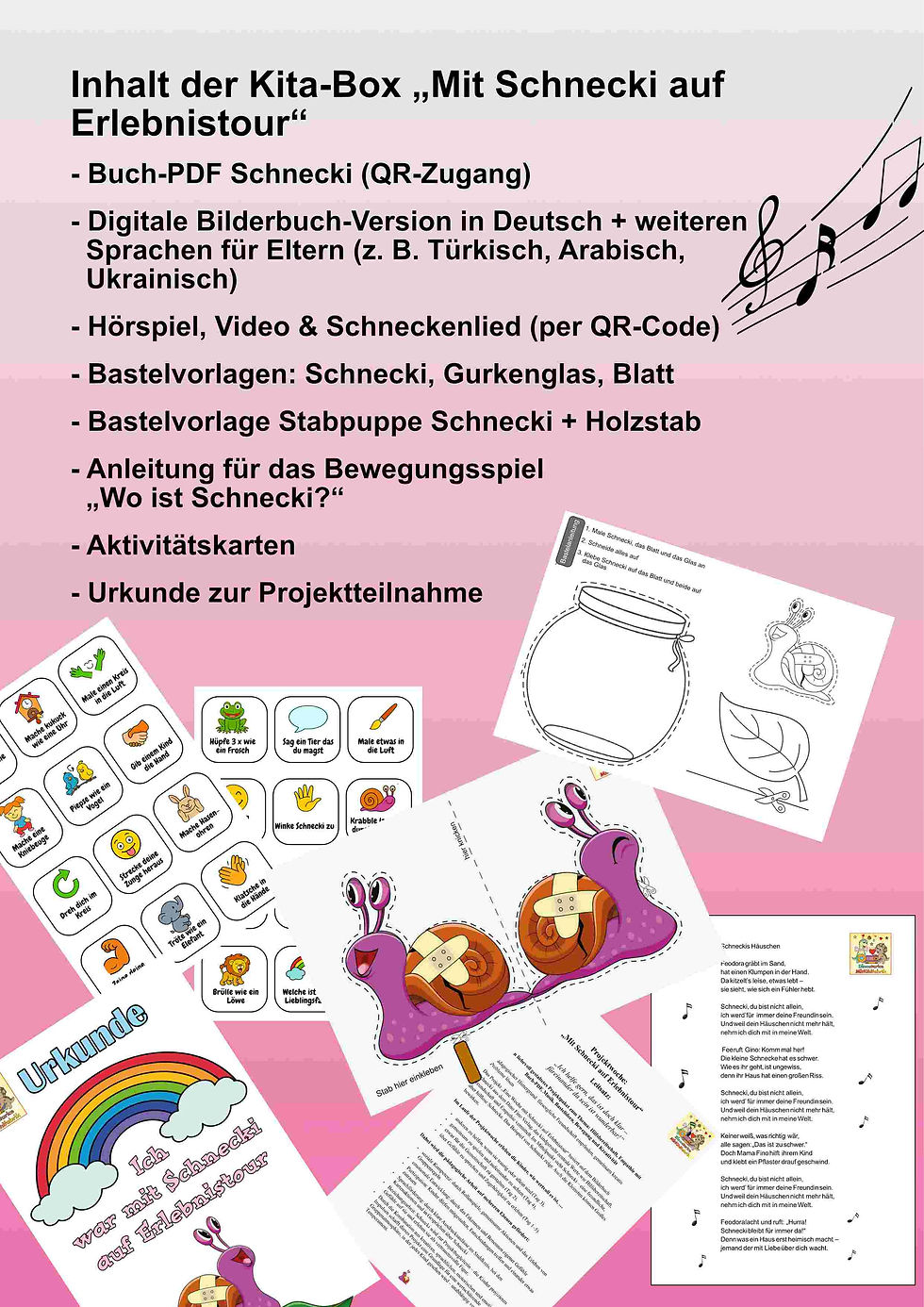 Thumbnail: Zusammenstellung der verschiedenen Kita-Materialien in Wort und Bild