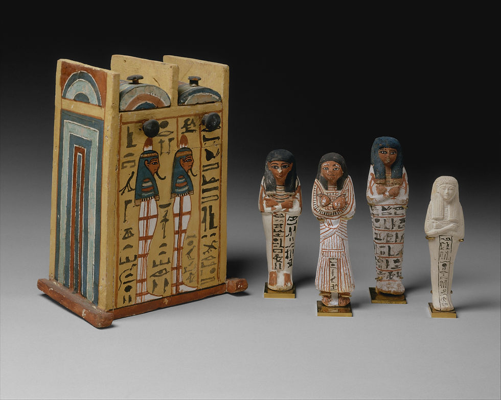 Shabti of Khabekhnet and lineferti from the Tomb of Sennedjem, Deir el-Medina, limestone and paint (c. 1279 - 1213 BCE). Metropolitan Museum of Art, New York, US. This file is made available under the Creative Commons CC0 1.0 Universal Public Domain Dedication.