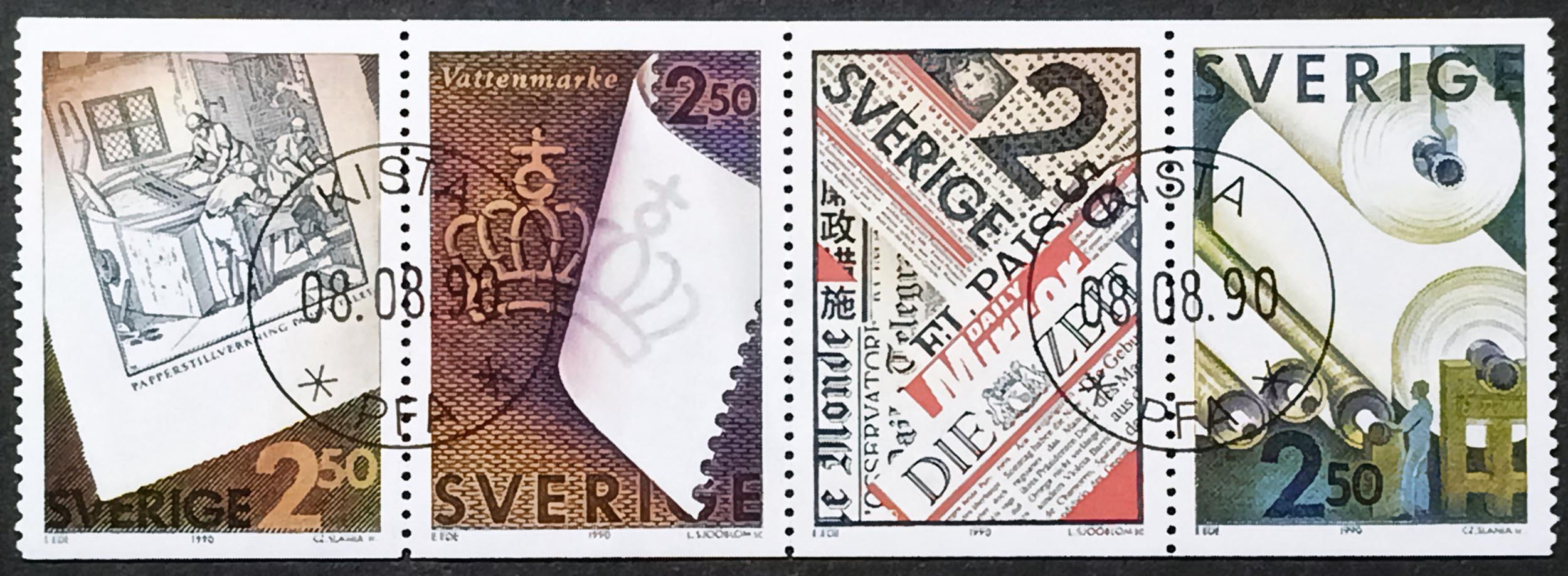 Швеція 1990, Сторіччя целюл.-пап. пром-сті Швеції, Mi 1625-1628, Марки з буклета
