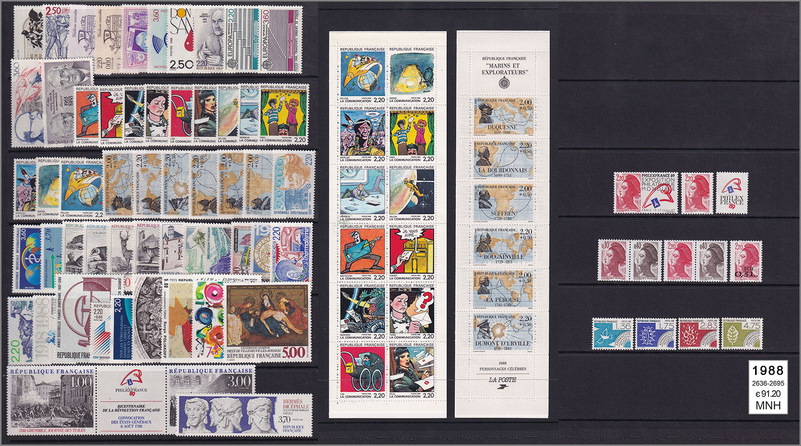 Франція 1988, Річний набір, Мі 2636-2695, MNH **