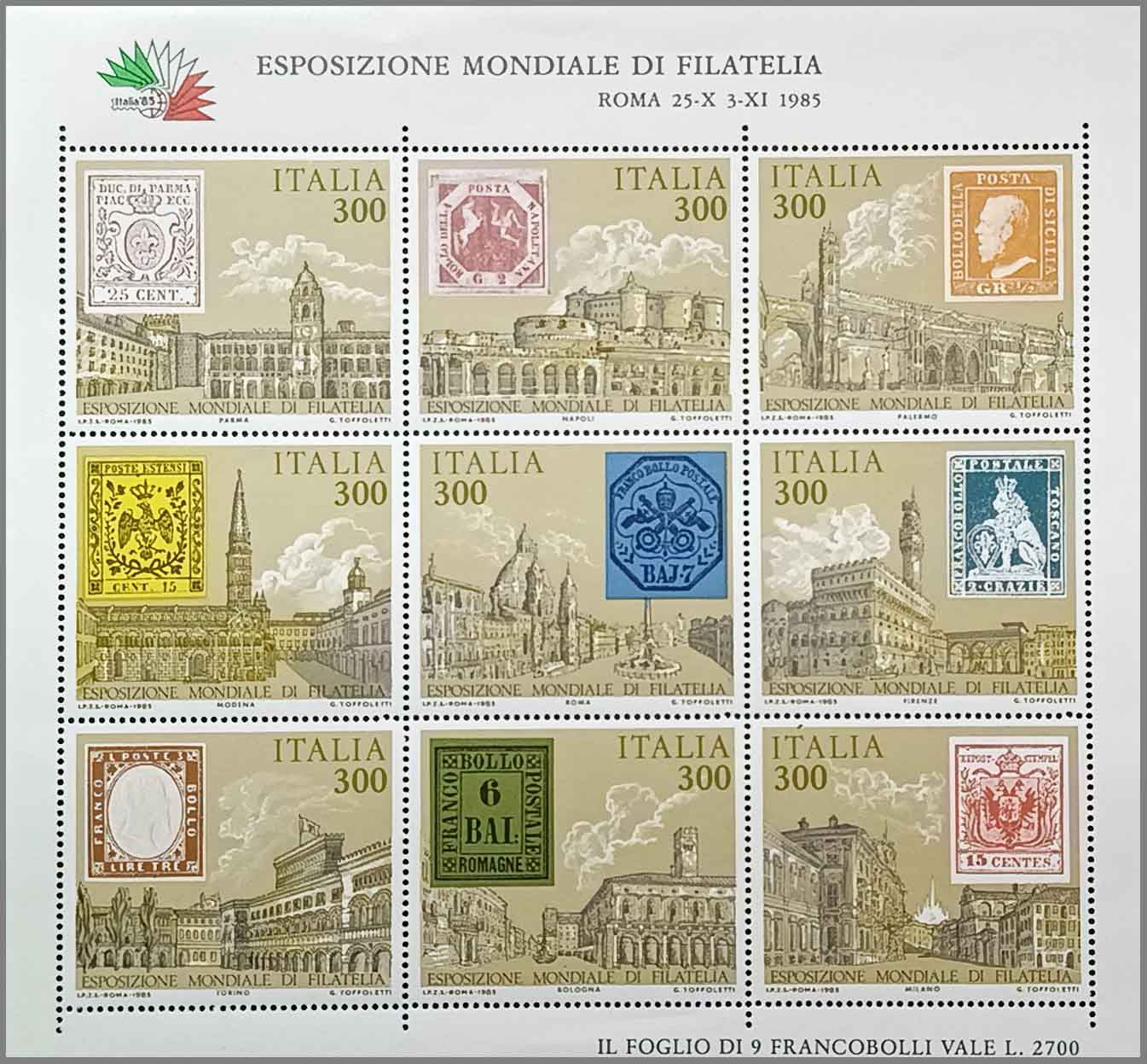 Італія 1985, Міжнародна виставка поштових марок "Італія 85", Mi 1945-1953 Kb
