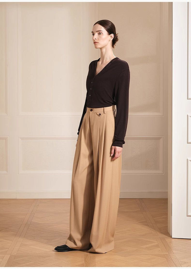 Miniatura: Merino Wool Blended Double Pleated Wide-Leg Pants for Women