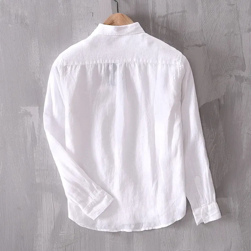 Miniatura: New Designer Solid Linen Brand Shirt Men Fashion Casual Green Shirts