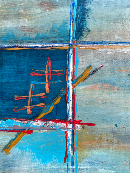 Zoom sur un bloc turquoise traversé de lignes verticales évoquant des mâts et des grues de port. oeuvre unique par Virginie BERGAR_vb-arts