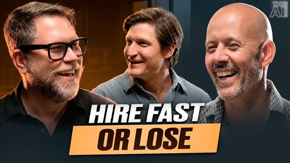 Joel, Josh Secrest, and Chad recording the Hire Fast or Lose episode of The AI Sessions season 5