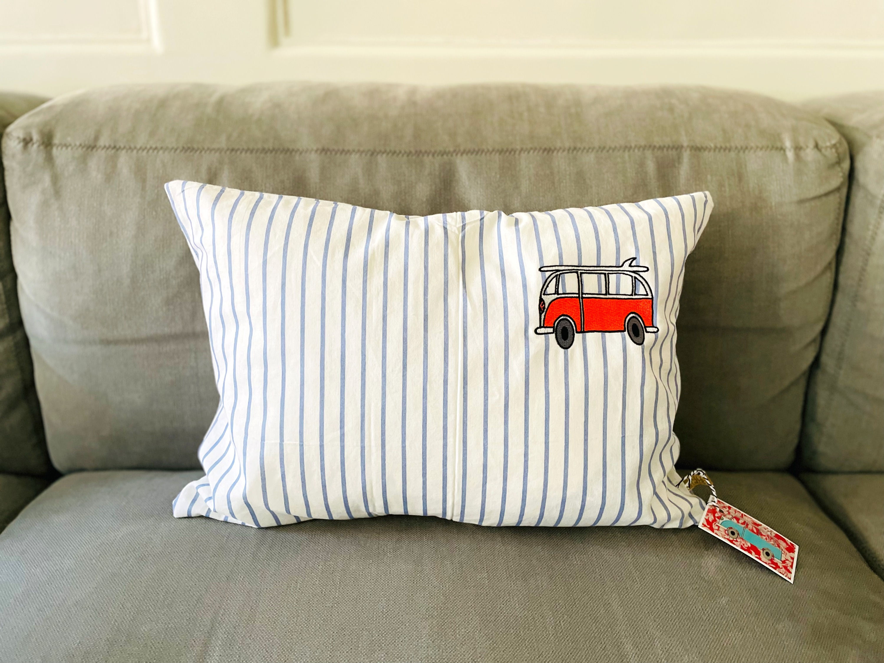 CUSHION  STRIPES OFFWHITE /BLUE  VW ORANGE