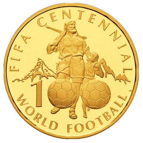 Miniaturbild: Schweiz 50 Fr. Gedenkmünze 2004 100 Jahre FIFA