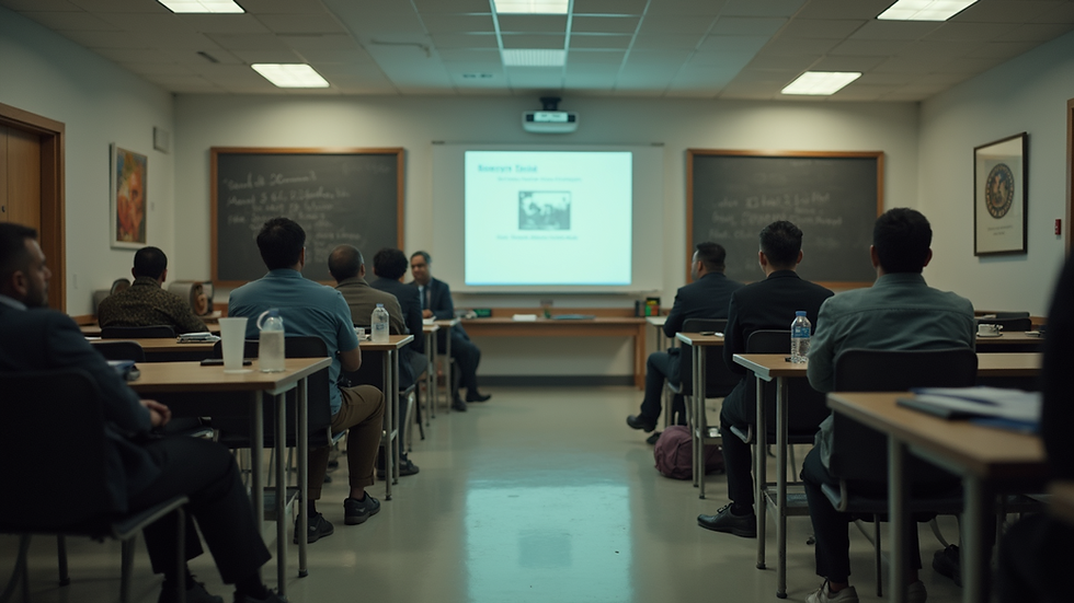 Eye-level view of classroom with firearms training materials