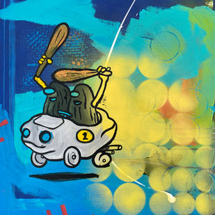Affordable bespoke artwork with a street-style edge, featuring neon hues, bold lines, and a fusion of mixed-media textures.
