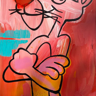 Hand-painted mixed-media piece with a graffiti-inspired aesthetic, showcasing pop culture icons and energetic colour contrasts.