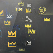 “Original mixed media painting on canvas by British contemporary artist Dan Taylor, combining pop culture imagery, graffiti textures and expressive colour.”