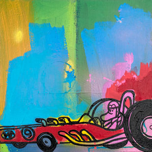Hand-painted mixed-media piece with a graffiti-inspired aesthetic, showcasing pop culture icons and energetic colour contrasts.