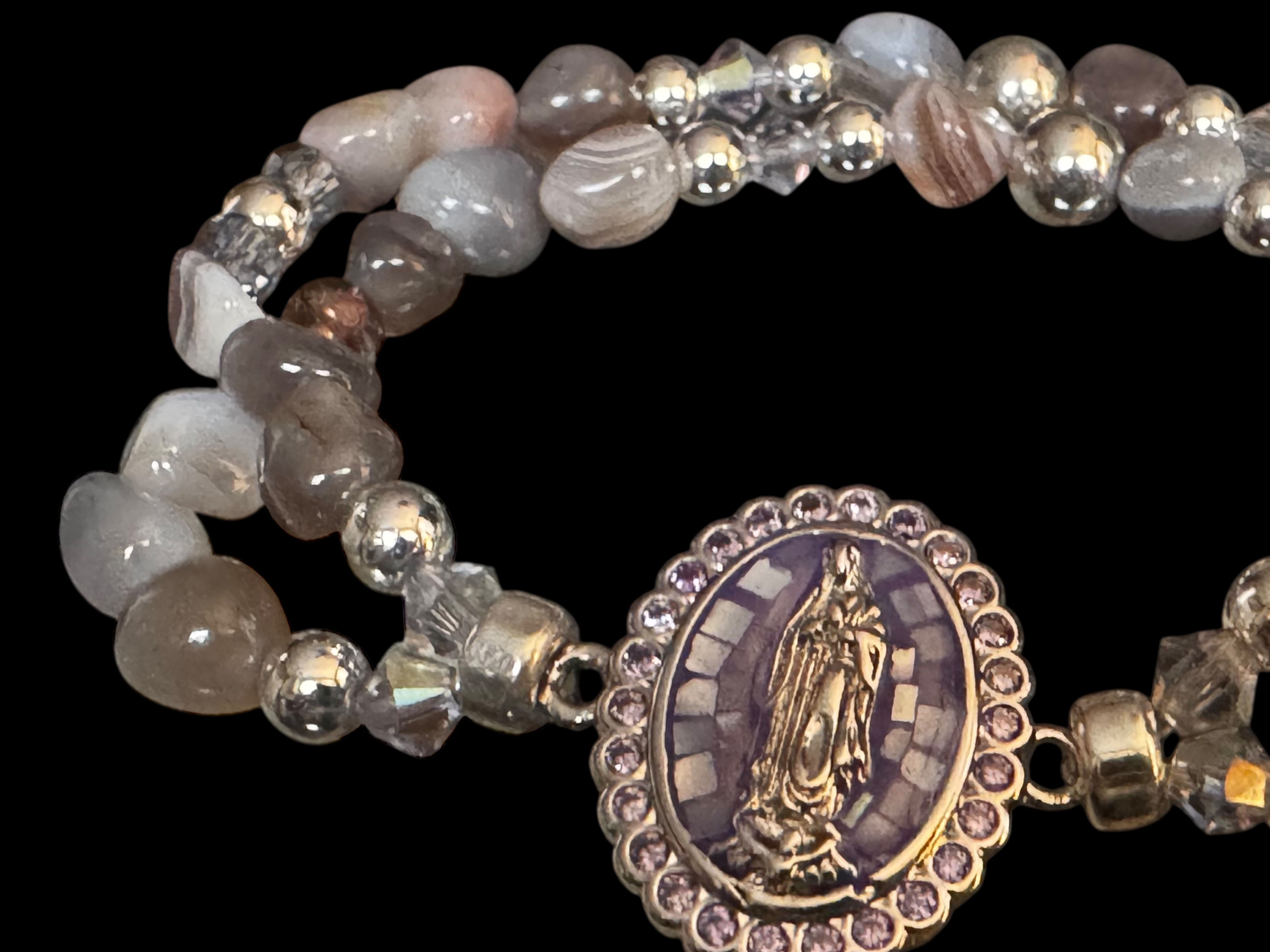Lavender double strand Blessed Mother Bracelet with natural botswana agate 
