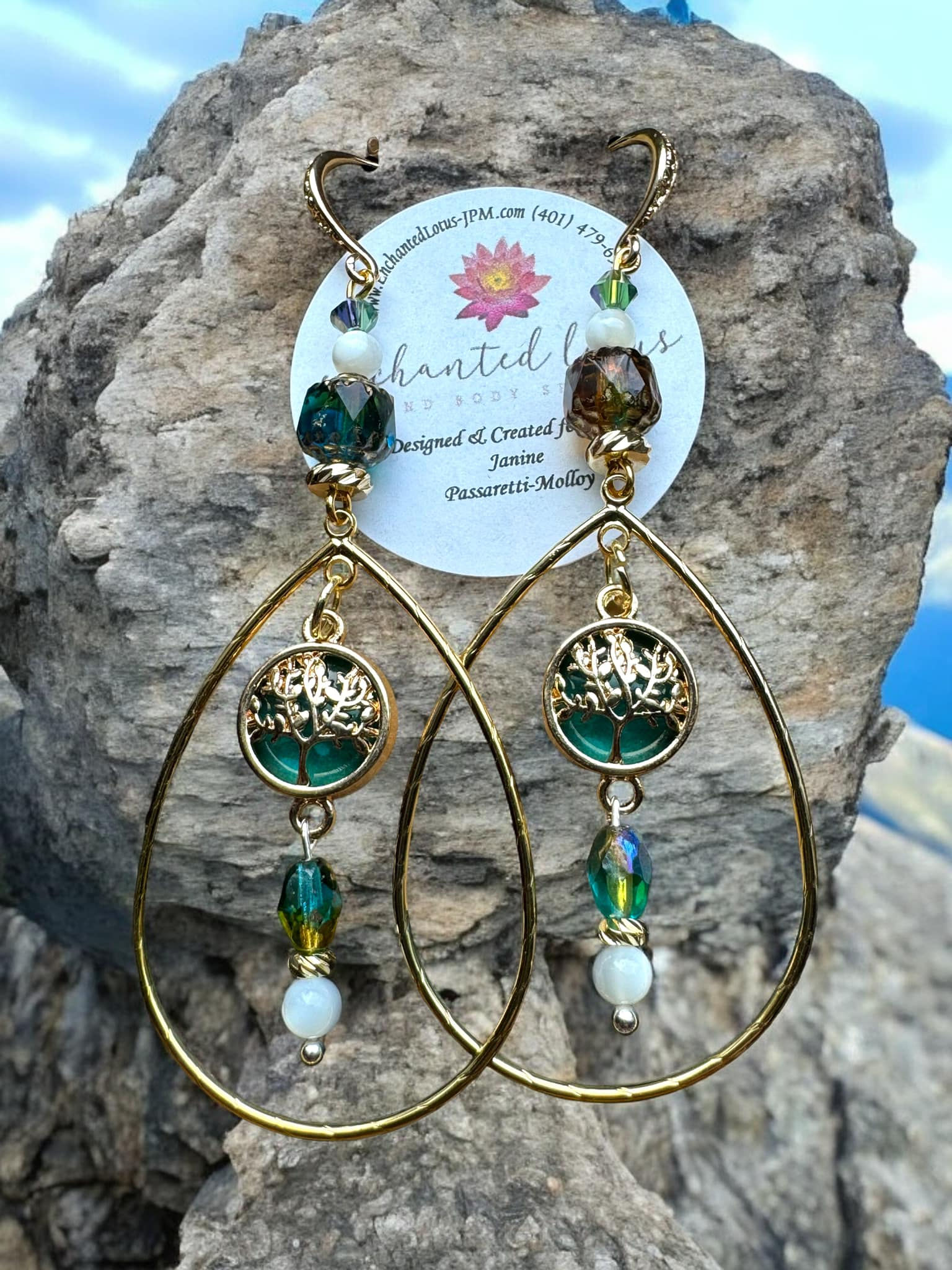 Tree of Life Chandelier Earrings with Mother of Pearl stones