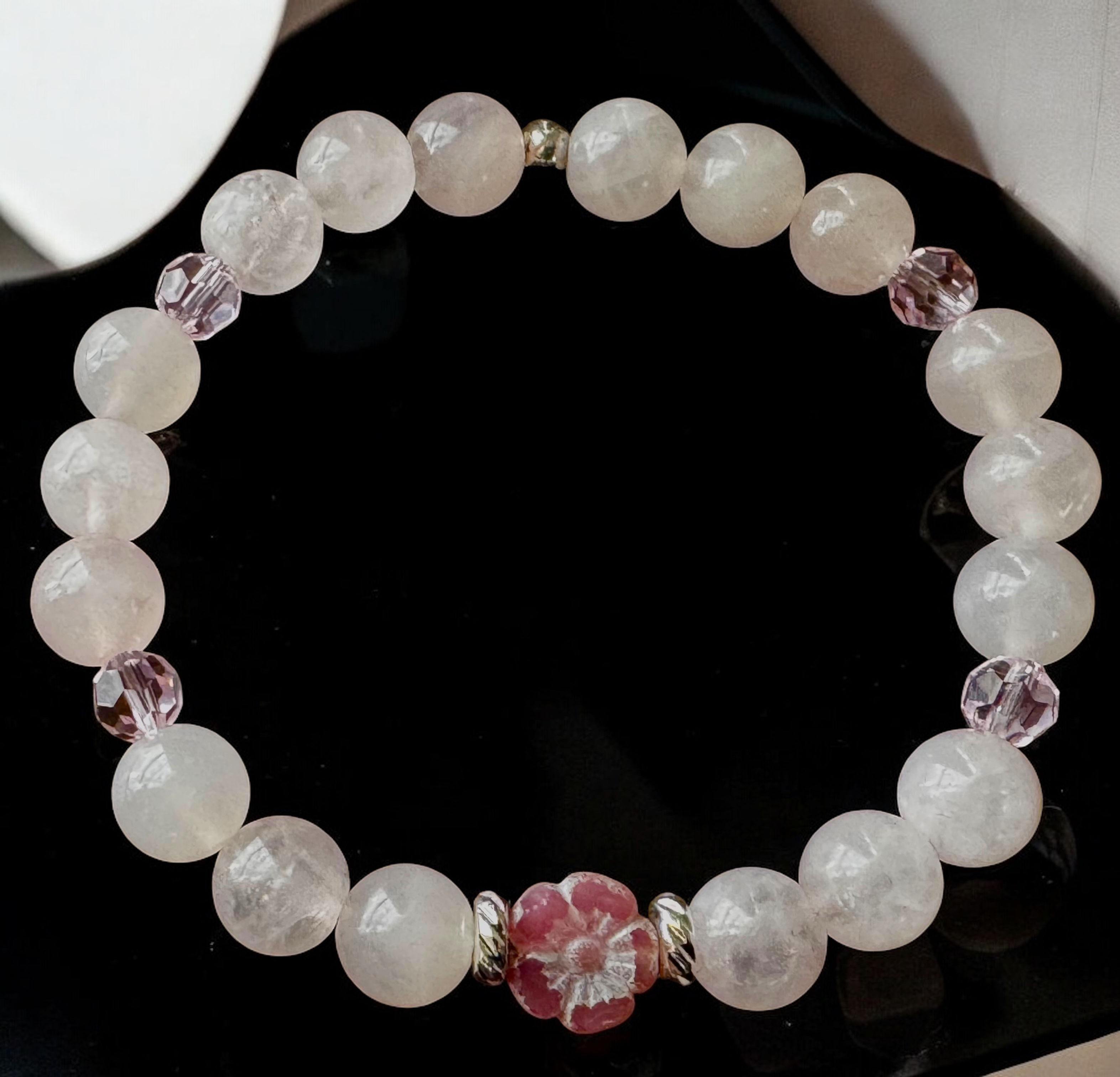 Rose Quartz & faceted crystal bracelet