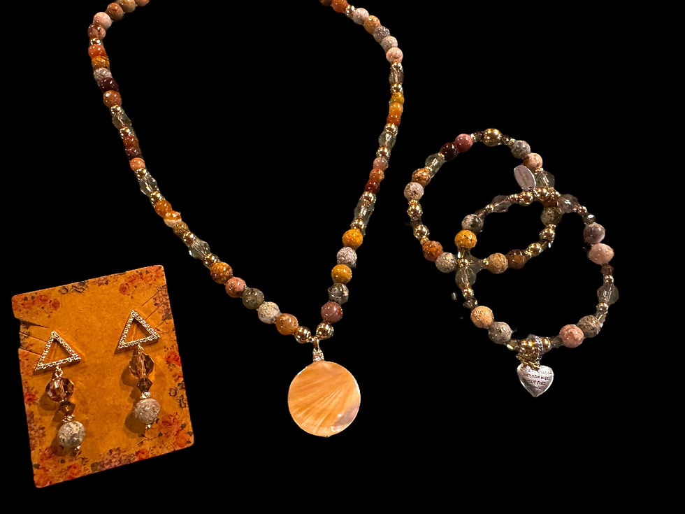 Thumbnail: Ocean Flower Jasper single strand bracelet