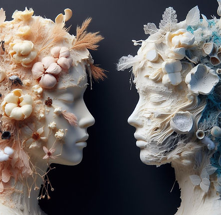 DOS8 DOS CABEZAS FEMENINAS DIFERENTES DE CERA TRANSPARENTE Y TRASLUCIDA, RELLENAS DE ARCIL