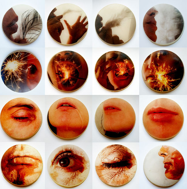 16 piezas de 16 x3 cm
Electrografía y cera, 2010.