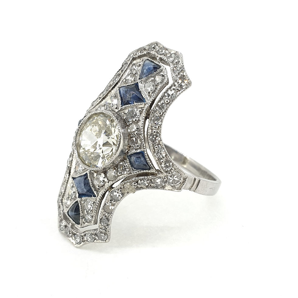 Thumbnail: Art Deco Sapphire and diamond Cluster ring Dest.1.50Cts Platinum 