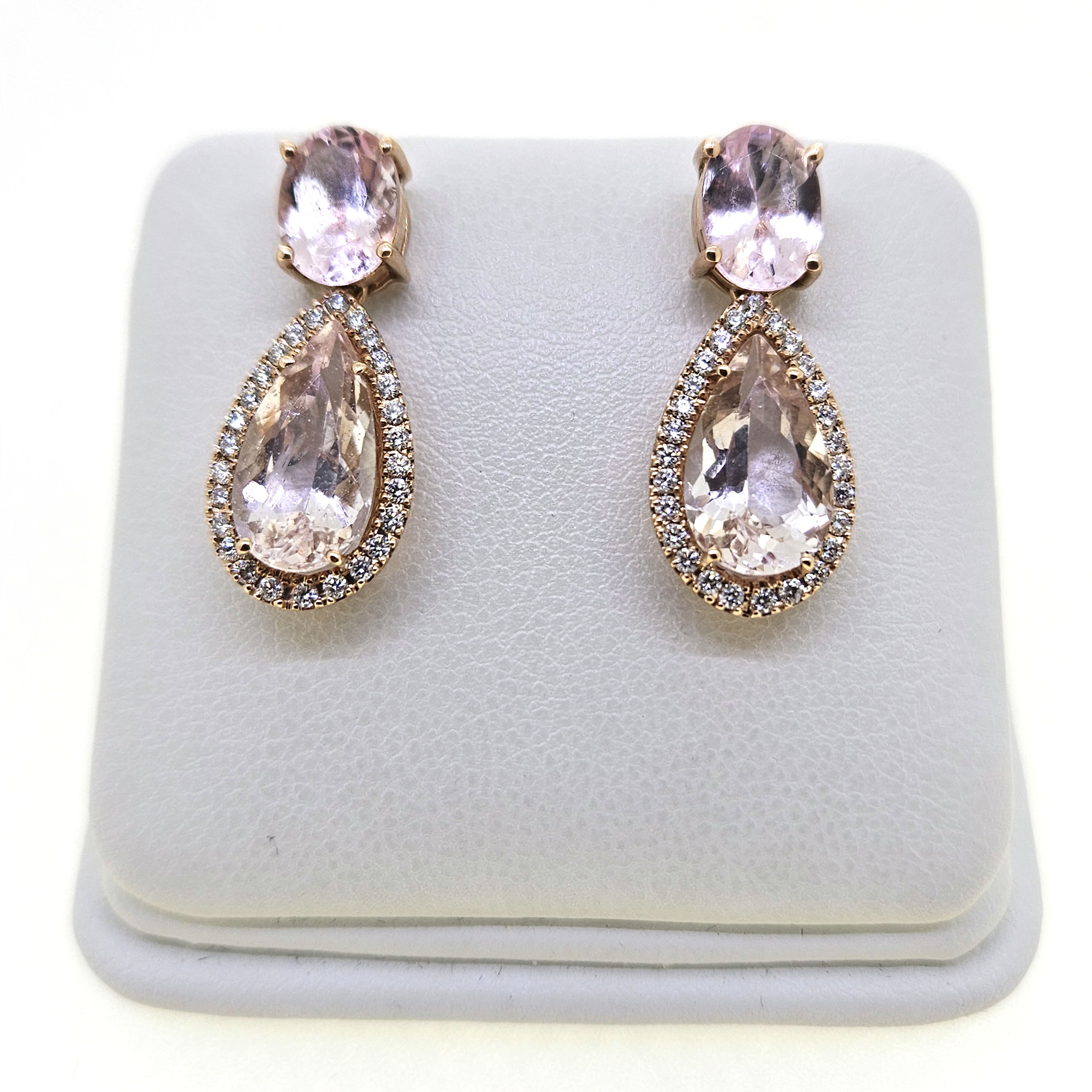 Morganite and Diamond drop earrings M6.98 D.39 18ct 