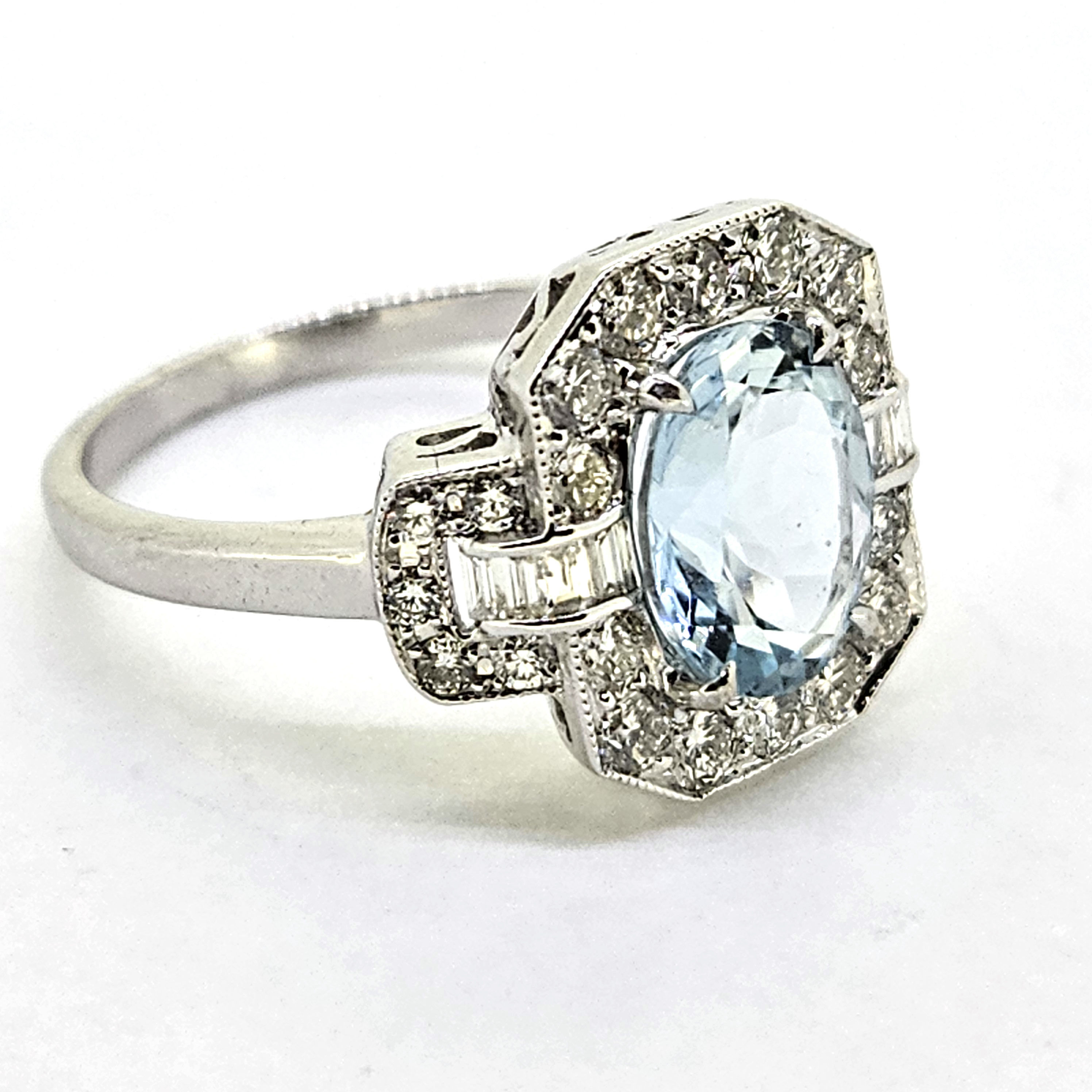Aquamarine and Diamond Cluster Ring Aq1.62 D.74 18ct white gold