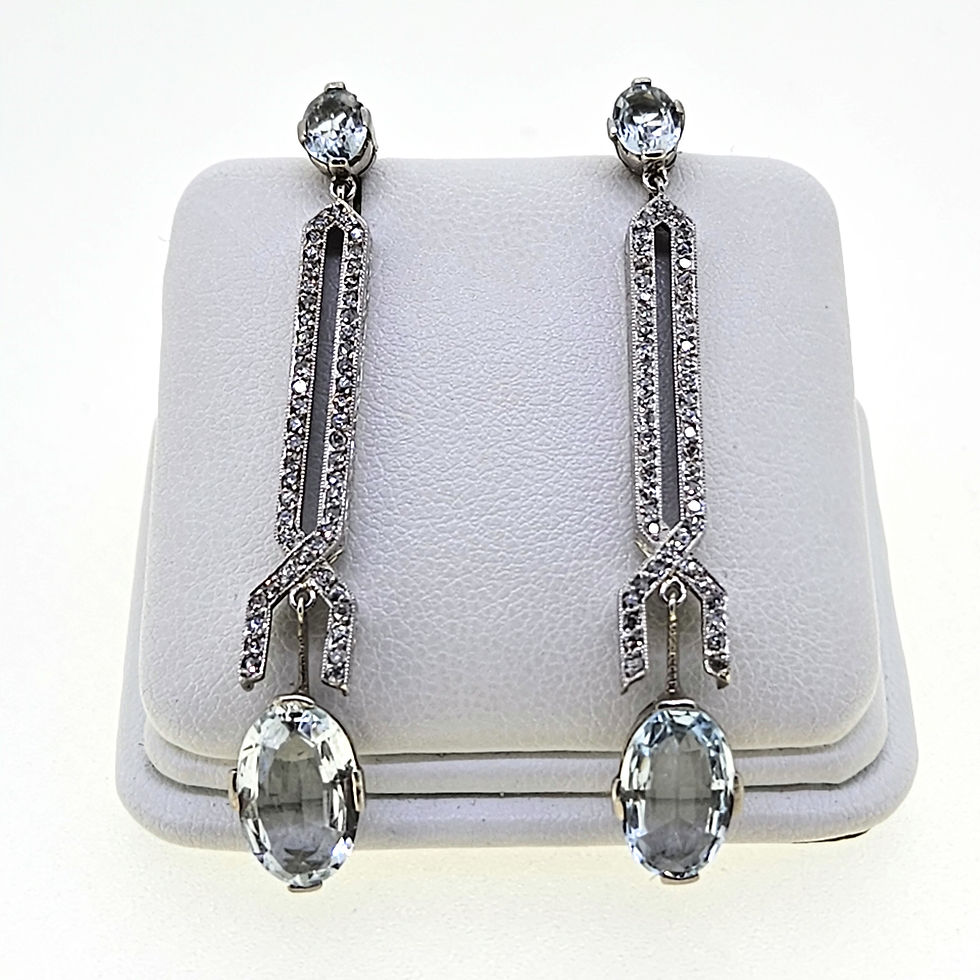 Thumbnail: Aquamarine and Diamond drop earrings Platinum Art Deco