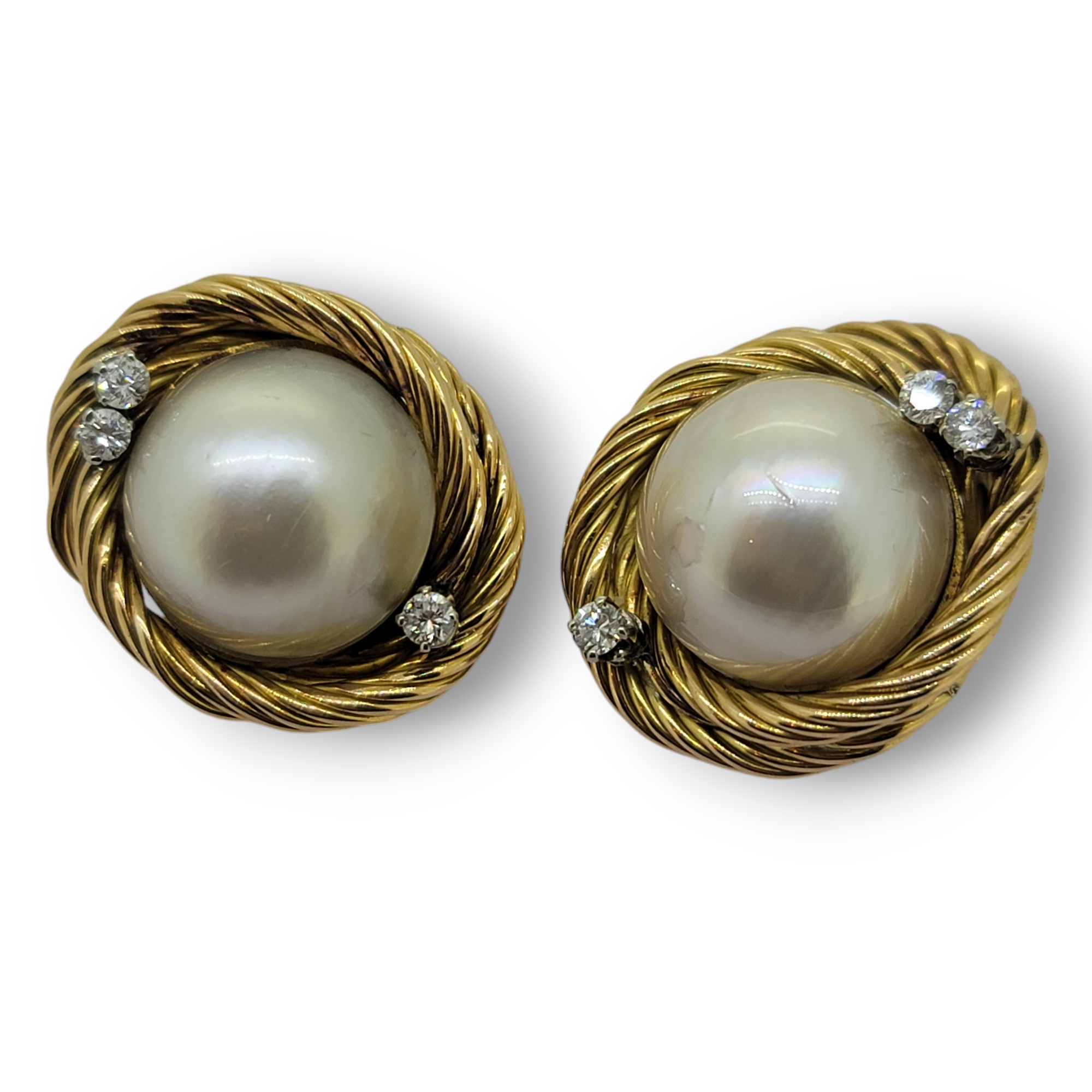 Mabe Pearl and Diamond earrings C1960 18k