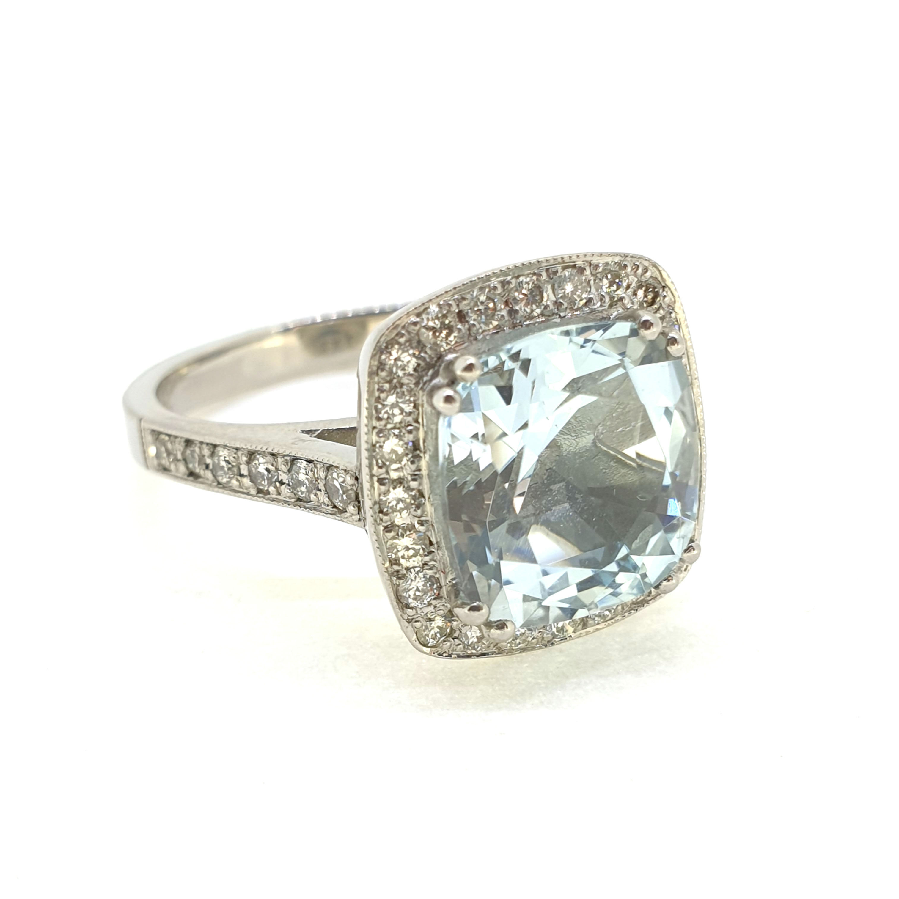 Aquamarine and diamond Cluster ring Aq3.50Cts D.50Cts Platinum 