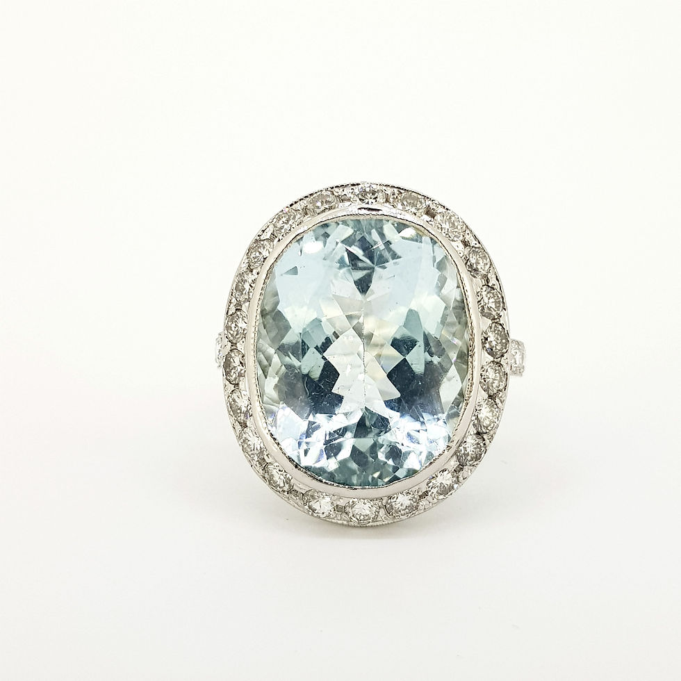 Thumbnail: Aquamarine and diamond cluster ring. A22cts Est